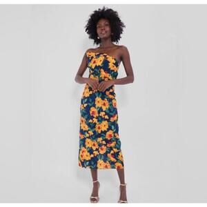 Hyacinth House Navy and Marigold Floral Ruffle Margot maxi Dress NWT Size XXS